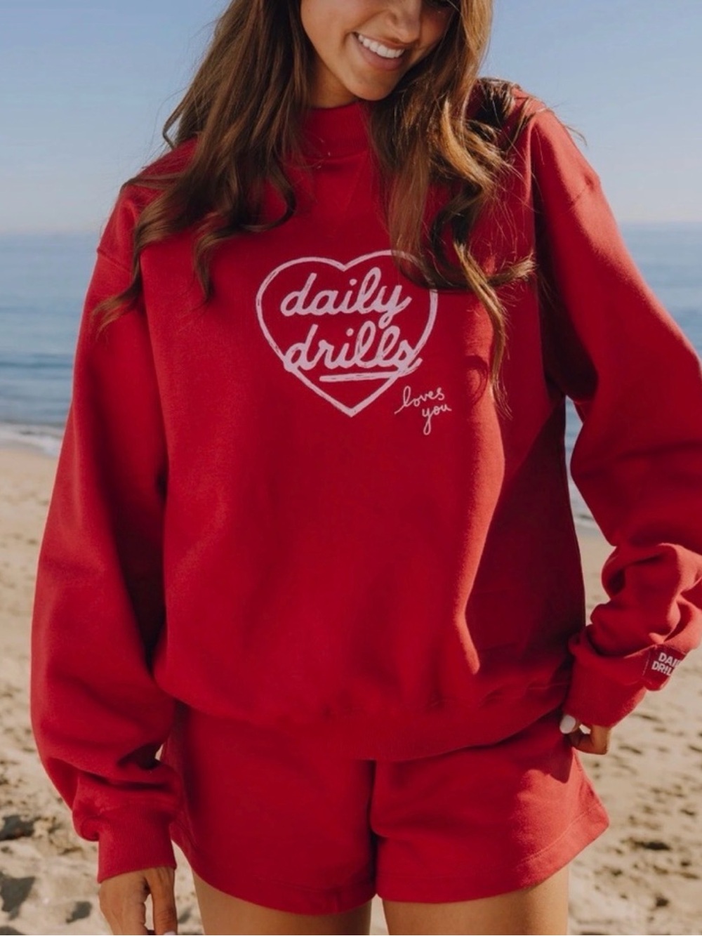 Daily Drills Red Crewneck with White Heart Logo
